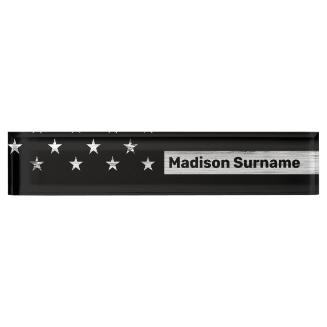USA flag Rustic Wood Black White Patriotic America Nameplate (Front)
