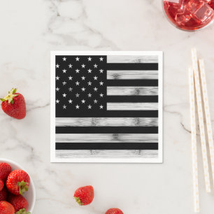USA flag Rustic Wood Black White Patriotic America Napkin