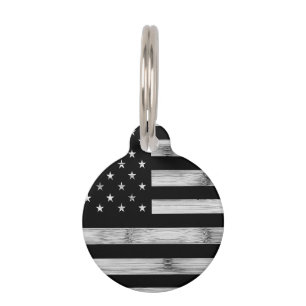 USA flag Rustic Wood Black White Patriotic America Pet Tag