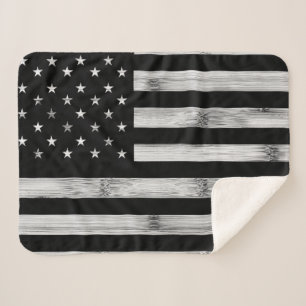 USA flag Rustic Wood Black White Patriotic America Sherpa Blanket