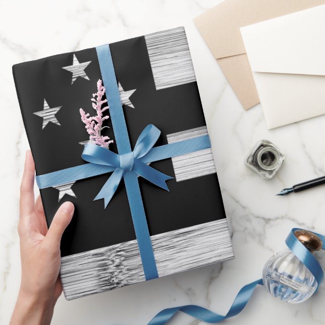 USA flag Rustic Wood Black White Patriotic America Wrapping Paper (Gifting)