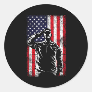 Usa flag salute memorial day classic round sticker