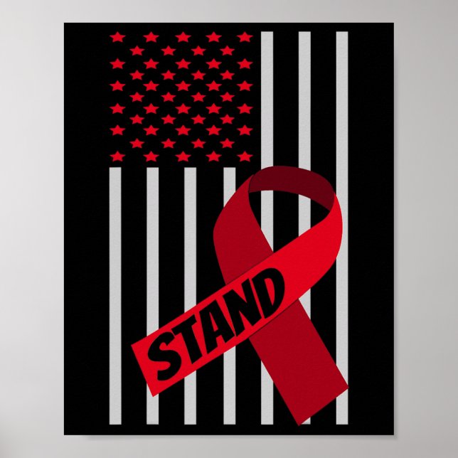 Usa Flag Scd Anaemia Burgundy Ribbon Sickle Cell A Poster (Front)
