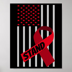 Usa Flag Scd Anemia Burgundy Ribbon Sickle Cell An Poster