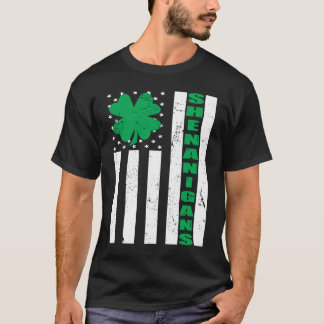 USA Flag Shenanigans Saint Patricks Day Shamrock T-Shirt