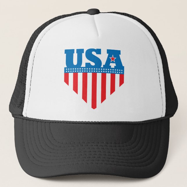 USA Flag Shield Trucker Hat (Front)
