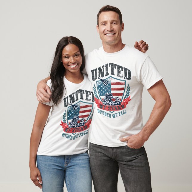 USA Flag Shield United We Stand Divided We Fall T-Shirt (Unisex)