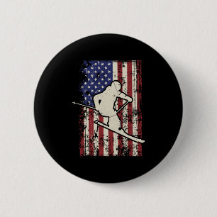 Usa Flag Ski Skiing & Skiier Long Sleeve 6 Cm Round Badge