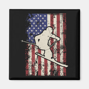Usa Flag Ski Skiing & Skiier Long Sleeve Magnet