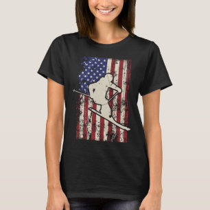 Usa Flag Ski Skiing & Skiier Long Sleeve T-Shirt