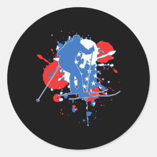 Usa Flag Skier - American Cross Country Skiing For Classic Round Sticker