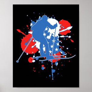 Usa Flag Skier - American Cross Country Skiing For Poster