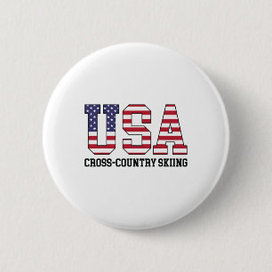 Usa Flag Skier - American Usa Cross Country Skiing 6 Cm Round Badge