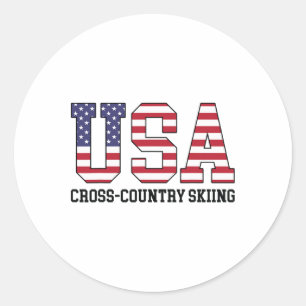Usa Flag Skier - American Usa Cross Country Skiing Classic Round Sticker