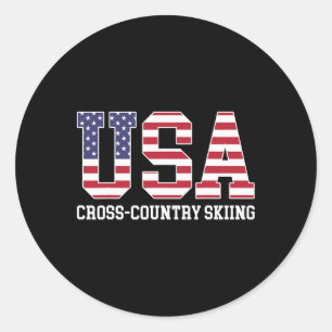 Usa Flag Skier - American Usa Cross Country Skiing Classic Round Sticker