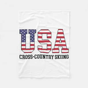 Usa Flag Skier - American Usa Cross Country Skiing Fleece Blanket