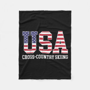 Usa Flag Skier - American Usa Cross Country Skiing Fleece Blanket