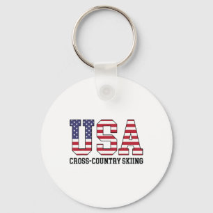 Usa Flag Skier - American Usa Cross Country Skiing Key Ring