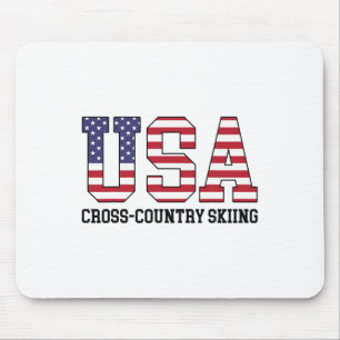 Usa Flag Skier - American Usa Cross Country Skiing Mouse Pad