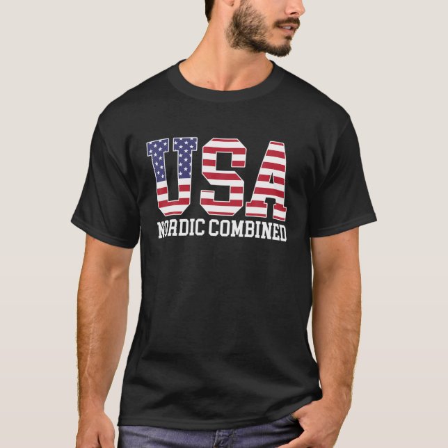 USA Flag Skier - American USA Nordic Combined T-Shirt (Front)