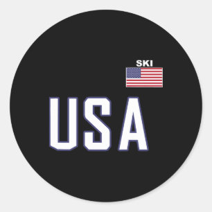 Usa Flag Skiing Team Cool Ski Equipment For Skier Classic Round Sticker