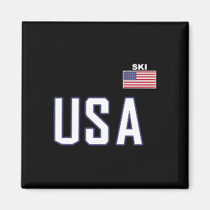 Usa Flag Skiing Team Cool Ski Equipment For Skier Magnet