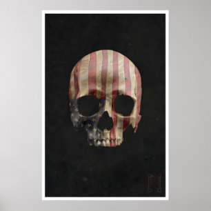 USA Flag Skull Art Print Gothic Horror Halloween