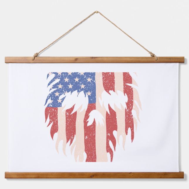 USA Flag Skull Beard | Distressed Patriotic Design Hanging Tapestry (Front)
