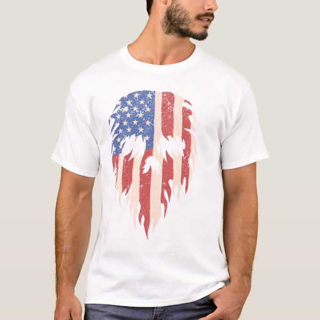 USA Flag Skull Beard | Distressed Patriotic Design T-Shirt (Front)