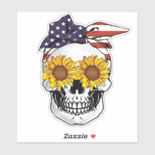 USA Flag Skull Sunflower Eyes Hair Bandanna
