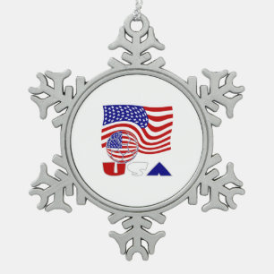 USA Flag Soccer Ball Snowflake Pewter Christmas Ornament
