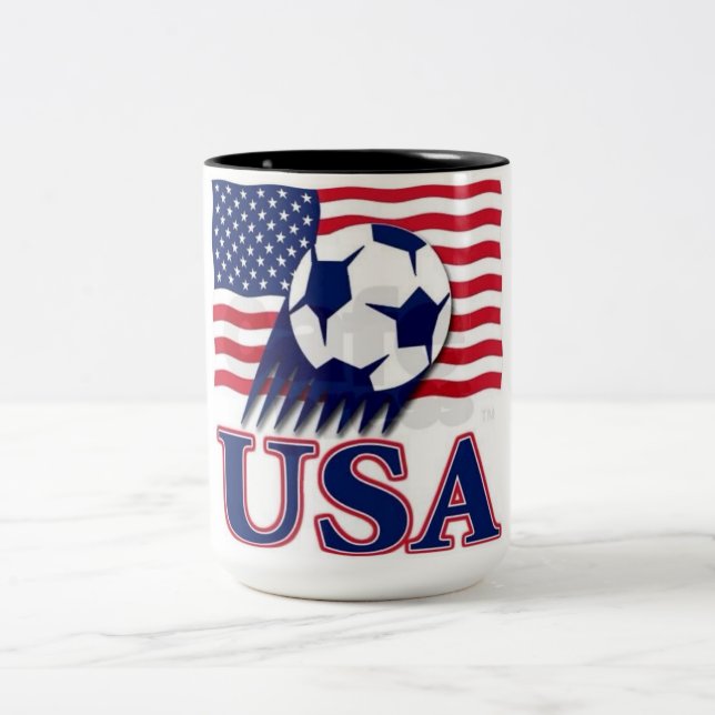 USA Flag & Soccer Ball Two-Tone Mug – Patriotic Sp (Center)