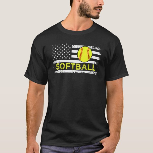 USA Flag Softball American Patriot US Flag Softbal T-Shirt (Front)