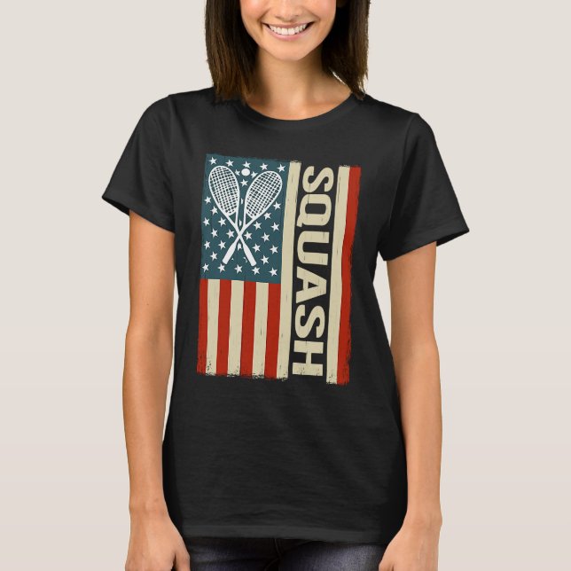 USA Flag squash rackets for playing squash T-Shirt (Front)