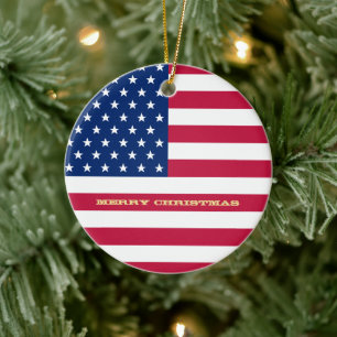 USA Flag Stars Stripes America Patriotic Christmas Ceramic Ornament