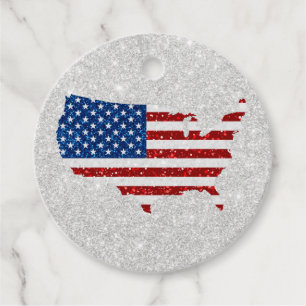 USA Flag Stars & Stripes July 4 Glitter Favour Tags