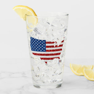 USA Flag Stars & Stripes July 4 Glitter Glass