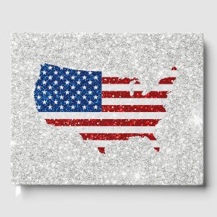 USA Flag Stars & Stripes July 4 Glitter Guest Book