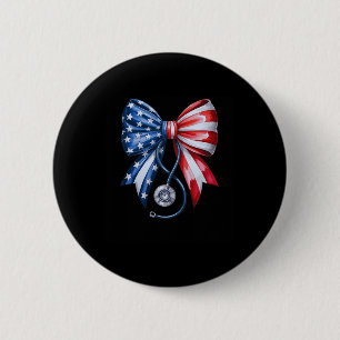 Usa Flag Stethoscope Coquette Bow 4th Of July Rn N 6 Cm Round Badge