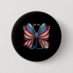 Usa Flag Stethoscope Coquette Bow Rn Nurse 4th Of 6 Cm Round Badge