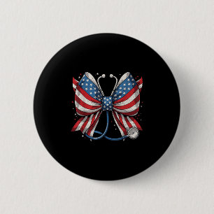 Usa Flag Stethoscope Coquette Bow Rn Nurse 4th Of  6 Cm Round Badge