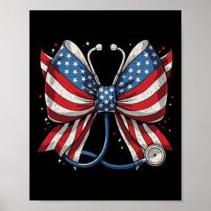 Usa Flag Stethoscope Coquette Bow Rn Nurse 4th Of Poster