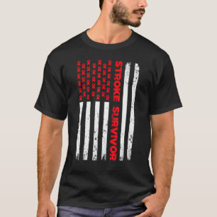 Usa Flag Stroke Survivor Awareness Red Ribbon Brai T-Shirt