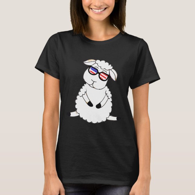 USA Flag Sunglasses Sheep T-Shirt (Front)