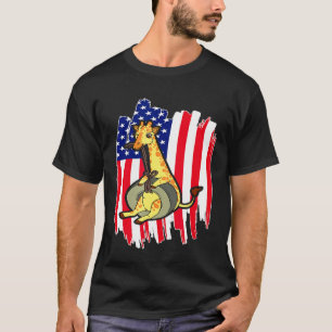 Usa Flag Swinging Giraffe 4th Of July Patriotic Gi T-Shirt