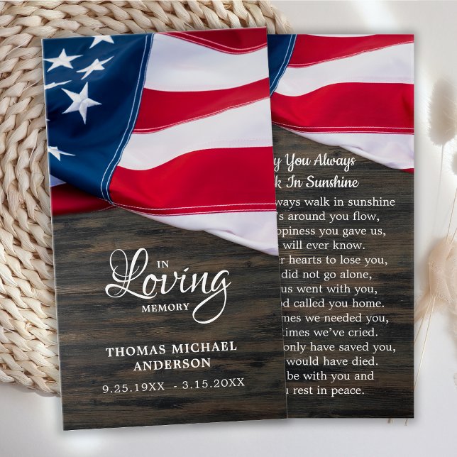 USA Flag Sympathy Funeral Memorial Prayer Card (Creator Uploaded)