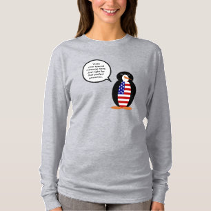 USA Flag Talking Ms. Penguin Long Sleeve Women's T-Shirt