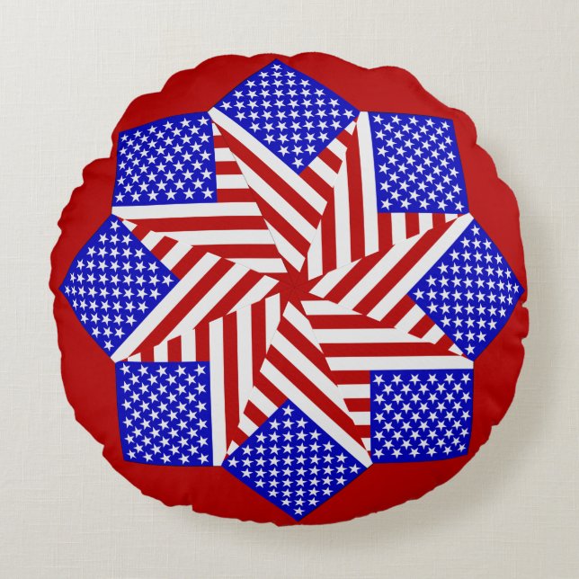 USA Flag-Teabag Folding 1-ROUND THROW PILLOW (Front)