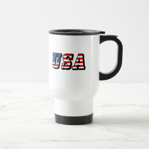 USA Flag Text 15 Oz Stainless Steel Travel Mug