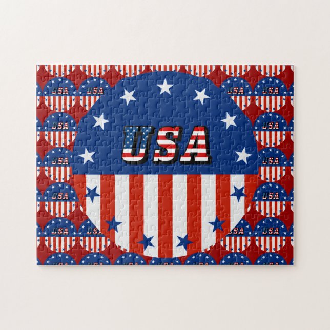 USA Flag Text Circle Pattern 11" x 14" Jigsaw Puzzle (Horizontal)